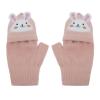 Cartoon Convertible Flip Top Gloves Toddler Kids Winter Wool Knit Fingerless Gloves with Mitten Cover for Girls Boys 2-15 Yrs (Pink Rabbit, For Girls boys 4-12 Years) view 2