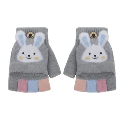 Greenery-GRE Cartoon Convertible Flip Top Gloves Toddler Kids Winter Wool Knit Fingerless Gloves with Mitten Cover for Girls Boys 2-6 Yrs
