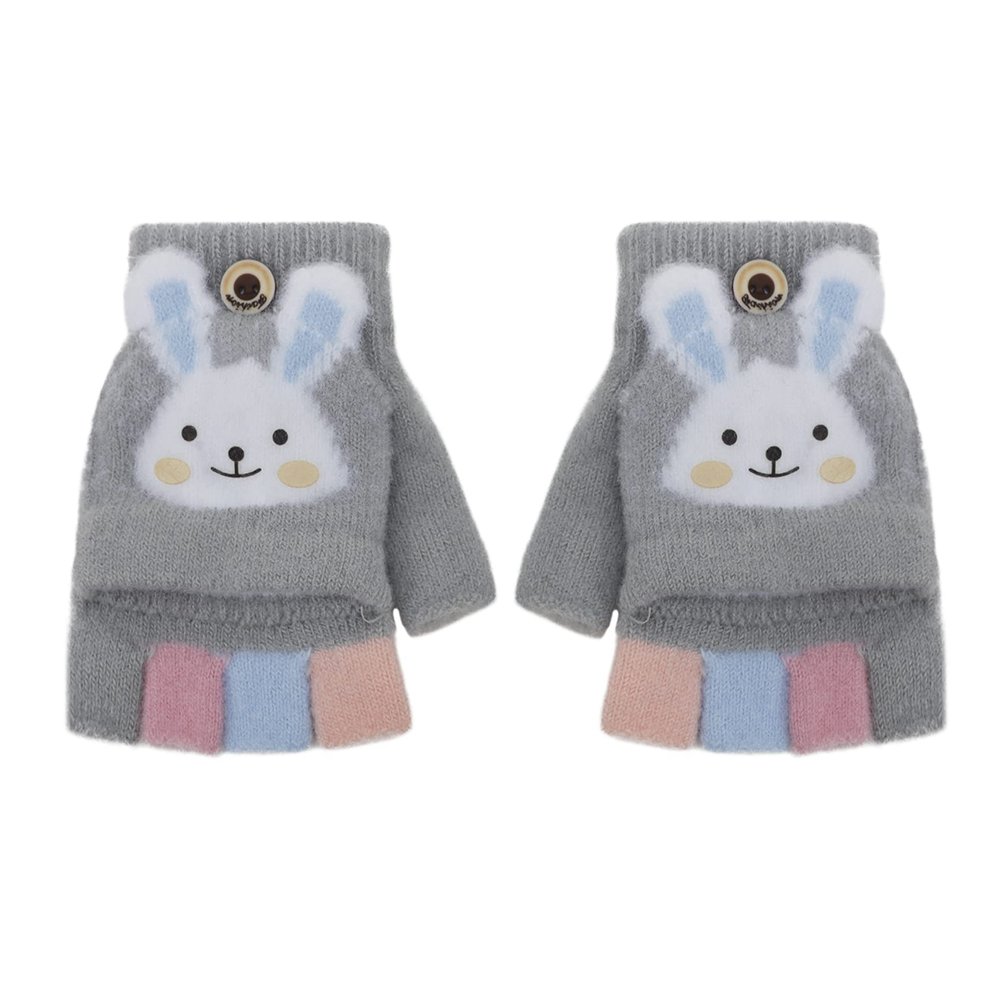 Greenery-GRE Cartoon Convertible Flip Top Gloves Toddler Kids Winter Wool Knit Fingerless Gloves with Mitten Cover for Girls Boys 2-6 Yrs