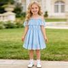 AGQT Toddler Girls Summer Off Shoulder Floral Dress Boho Princess Chiffon Ruffle Sundress for Beach Wedding Vacation Light Blue-Polka Dot 4-5T view 2