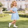 AGQT Toddler Girls Summer Off Shoulder Floral Dress Boho Princess Chiffon Ruffle Sundress for Beach Wedding Vacation Light Blue-Polka Dot 4-5T view 3