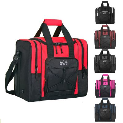 WOLT Bowling Ball Bag for Single Ball -Bowling Bag with Padded Holder, 2 Pockets Fit Shoes Up to Mens Size 14 and Accessories(red)