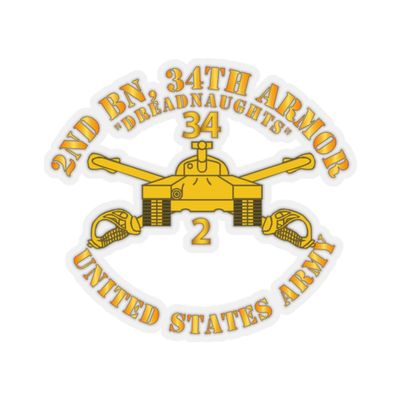 Kiss-Cut Stickers - Army - 2nd Bn 34th Armor - Dreadnaughts - Armor Branch (3"x3", Transparent)