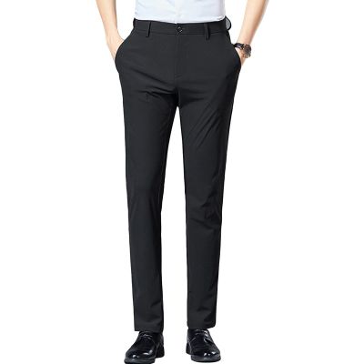Men's Thin Work Suit Pants Summer Stretch Dress Pants Skinny Suit Pants Classic Fit Pleat Front Wedding Pant (Black,29)