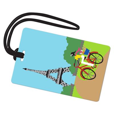 R. Nichols Tour Eiffel Luggage Tag - Sturdy Waterproof Plastic Travel Labels for Baggage, Suitcases, Backpacks, and Diaper Bags, 2.5 Inch x 4 Inch Tag with Black Loop Attachments