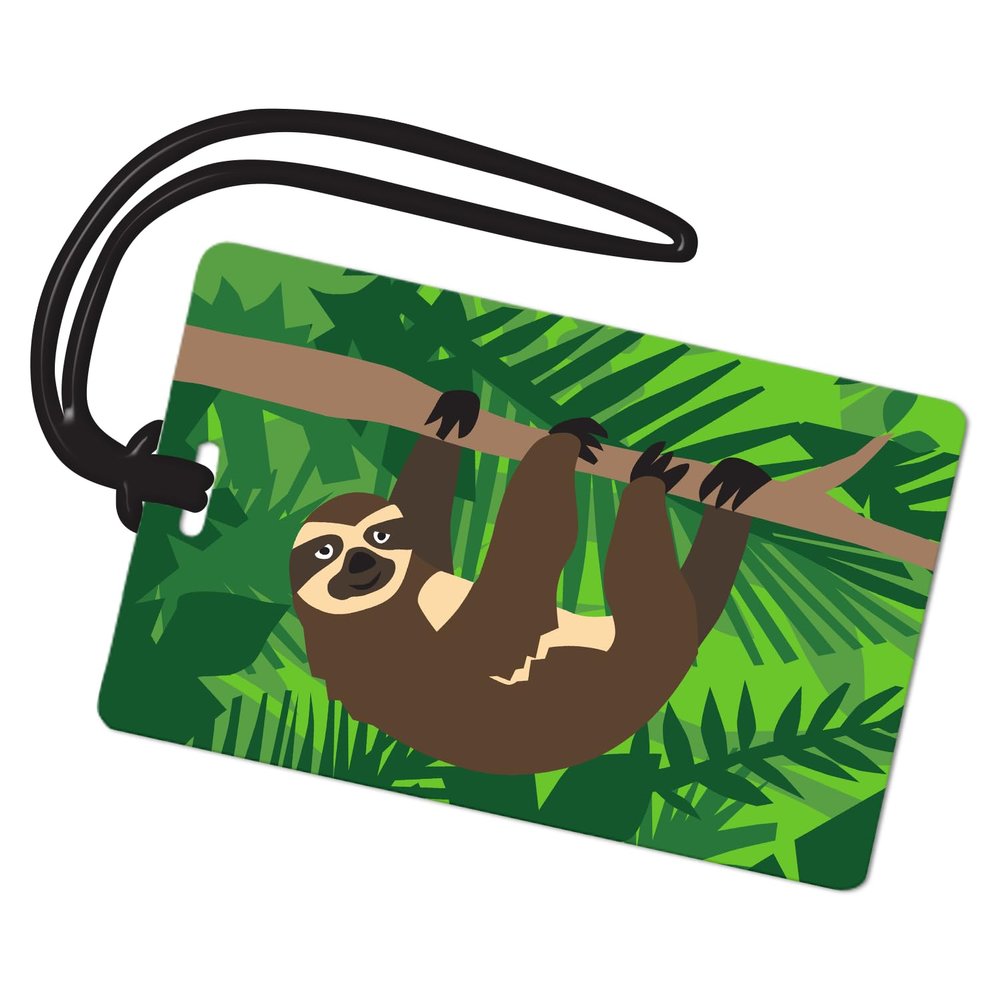 R. Nichols Sloth Luggage Tag - Sturdy Waterproof Plastic Travel Labels for Baggage, Suitcases, Backpacks, and Diaper Bags, 2.5 Inch x 4 Inch Tag with Black Loop Attachments