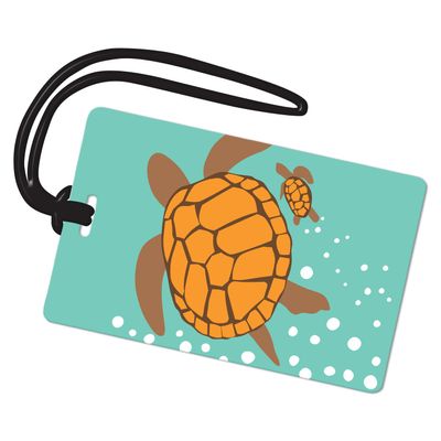 R. Nichols Turtle Luggage Tag - Sturdy Waterproof Plastic Travel Labels for Baggage, Suitcases, Backpacks, and Diaper Bags, 2.5 Inch x 4 Inch Tag with Black Loop Attachments