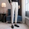 DGHM-JLMY Men Slacks British Slim Elastic Waistband Pants Solid Color Flat Front Skinny Business Pants Straight Fit Pant (White,28) view 3
