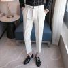 DGHM-JLMY Men Slacks British Slim Elastic Waistband Pants Solid Color Flat Front Skinny Business Pants Straight Fit Pant (White,28) view 4