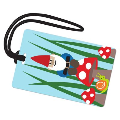 R. Nichols Milo The Gnome Luggage Tag - Sturdy Waterproof Plastic Travel Labels for Baggage, Suitcases, Backpacks, and Diaper Bags, 2.5 Inch x 4 Inch Tag with Black Loop Attachments