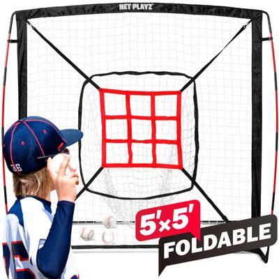 Baseball Net - 9 Strike Zone Pitching Net Hitting Net Batting Practice Net, Baseball Gifts for Kids Children Teens & Youth | Training Aids Equipment (Portable & Quick-Fold) 5x5ft