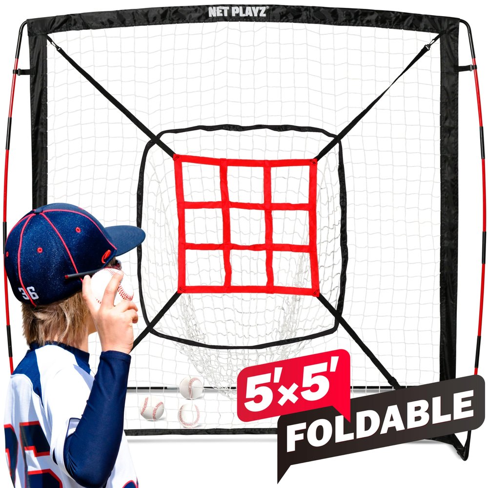 Baseball Net - 9 Strike Zone Pitching Net Hitting Net Batting Practice Net, Baseball Gifts for Kids Children Teens & Youth | Training Aids Equipment (Portable & Quick-Fold) 5x5ft