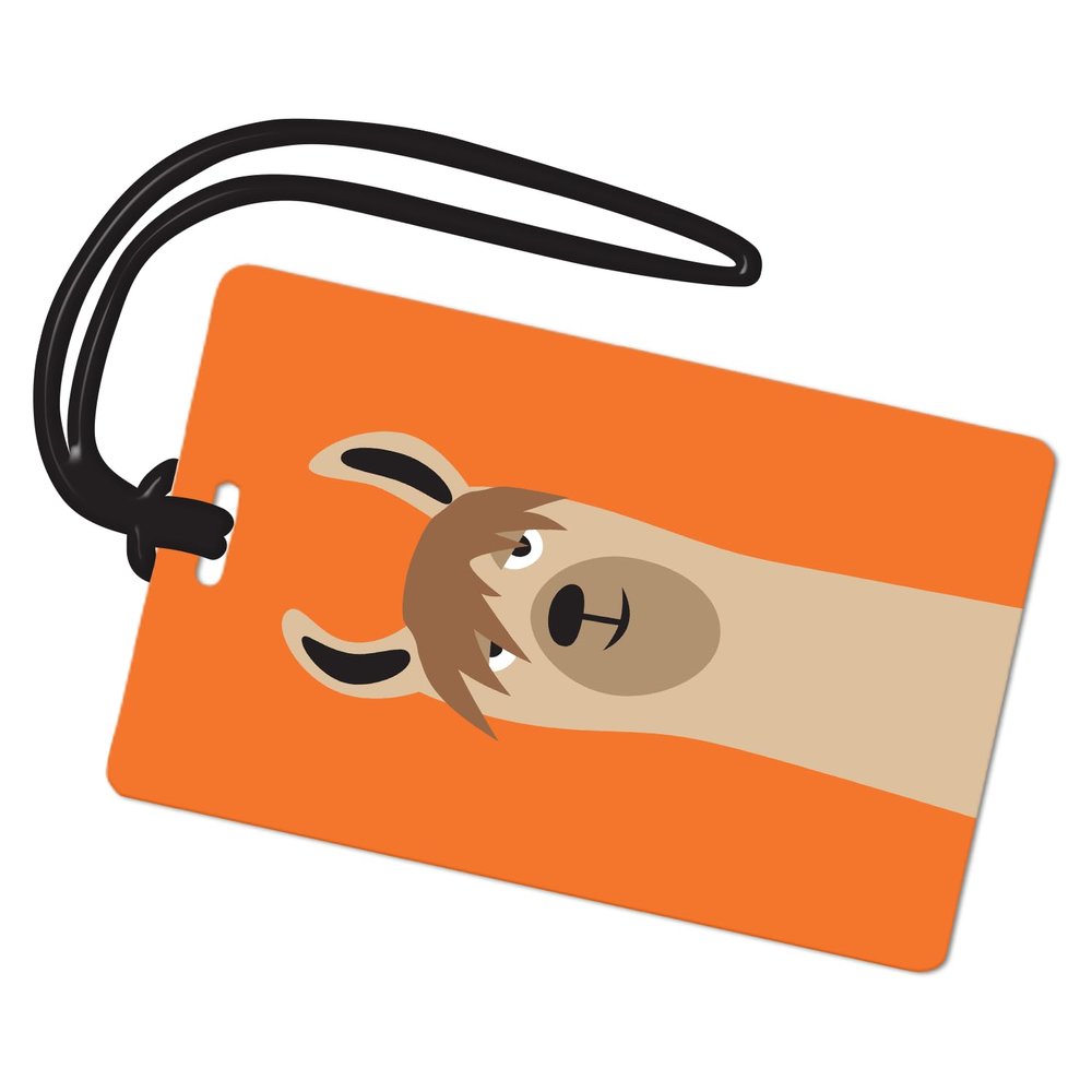 R. Nichols Llama Luggage Tag - Sturdy Waterproof Plastic Travel Labels for Baggage, Suitcases, Backpacks, and Diaper Bags, 2.5 Inch x 4 Inch Tag with Black Loop Attachments