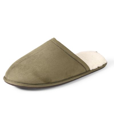 Amazon Essentials Men's Cozy Non Slip House Slippers, Dark Olive Microsuede, 8