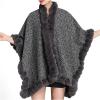 Poncho Hooded for Women Faux Fur Trim Kintted Cardigan Cloak Plaid Shawl Wraps Winter Blanket Poncho Oversized Cape Coat view 1