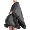 Poncho Hooded for Women Faux Fur Trim Kintted Cardigan Cloak Plaid Shawl Wraps Winter Blanket Poncho Oversized Cape Coat view 2