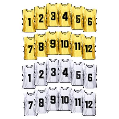 MTTYYD Scrimmage Training Vest Team Sports Pinnies Reversible Numbered Soccer Team Pennies Kids Youth Adult Jerseys (24 Pack) XL-White,Yellow