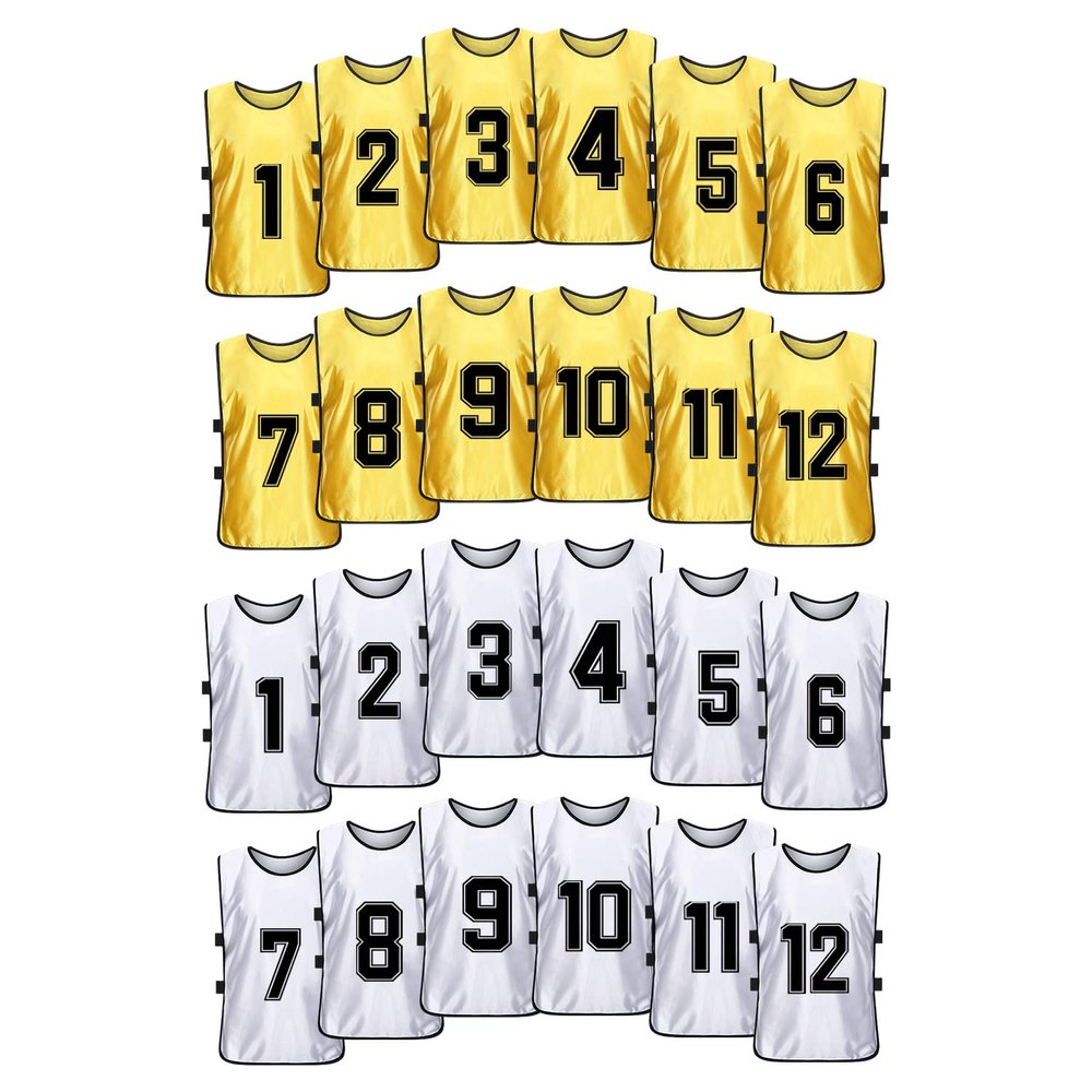 MTTYYD Scrimmage Training Vest Team Sports Pinnies Reversible Numbered Soccer Team Pennies Kids Youth Adult Jerseys (24 Pack) XL-White,Yellow