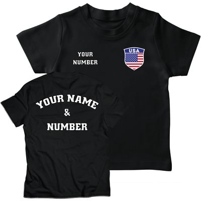 lepni.me Kids USA Soccer Shirt Your Name and Number | American Flag Badge Personalized Jersey Custom Football World Cup 2022 (12-13 Years Black Multi Color)