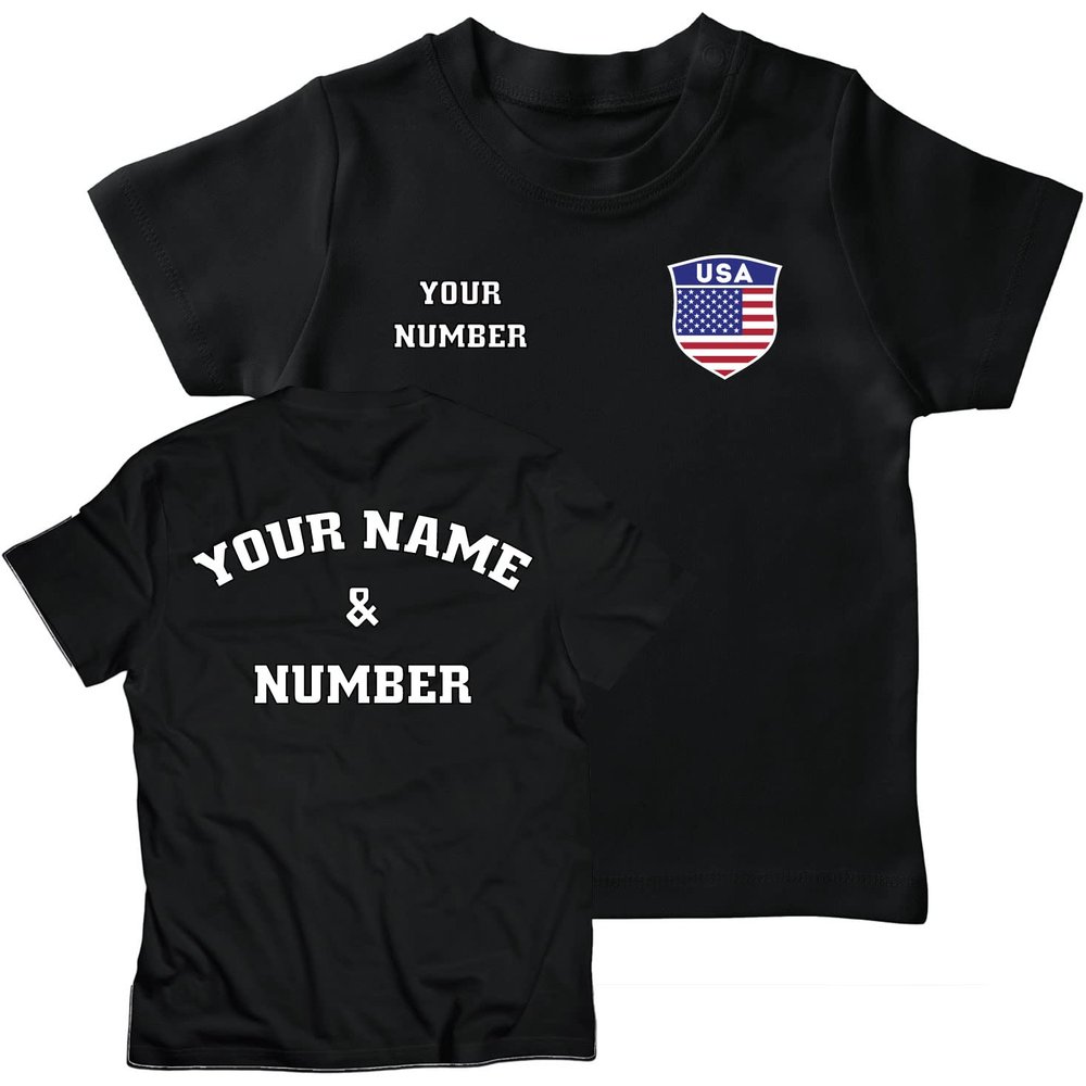 lepni.me Kids USA Soccer Shirt Your Name and Number | American Flag Badge Personalized Jersey Custom Football World Cup 2022 (12-13 Years Black Multi Color)