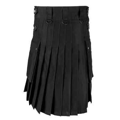 Scottish Kilts for Men Vintage Gothic Utility Pleated Skirts Solid Punk Retro Scotland Kendo Pocket Scottish Clothing Black