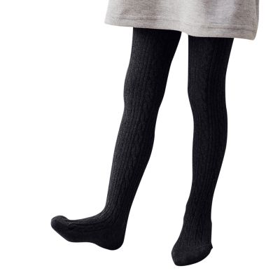 Kids Baby Girls Tights Toddler Cable Knit Warm Leggings Seamless Stretchy Stockings Pantyhose Girls Draw String Pants (Black, 12-24 Months)