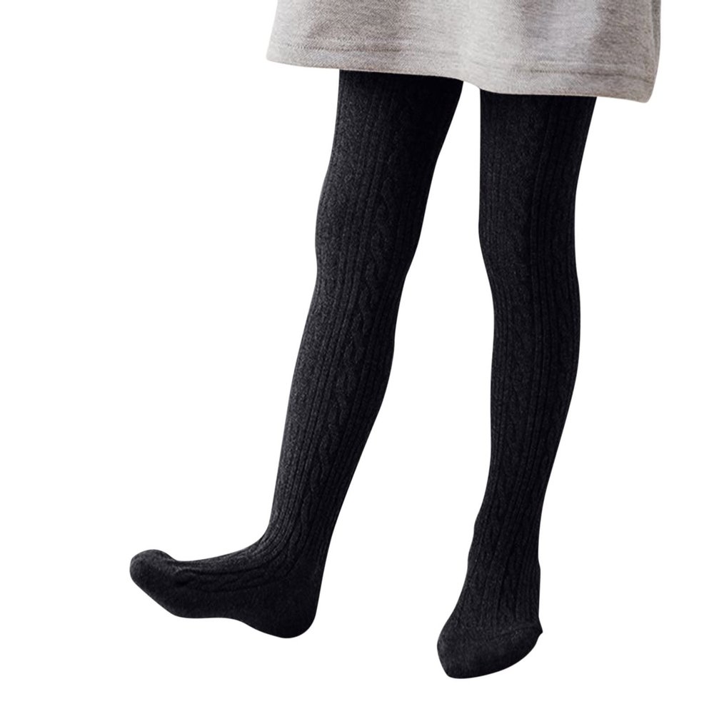 Kids Baby Girls Tights Toddler Cable Knit Warm Leggings Seamless Stretchy Stockings Pantyhose Girls Draw String Pants (Black, 12-24 Months)