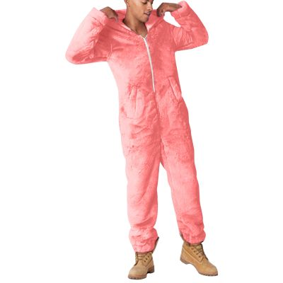 Adult Onesies for Men Winter Warm Fuzzy Flannel Hooded Onesie Pajamas One-Piece Zip Up Lightweight Jumpsuit Sleepwear S-5X Pink