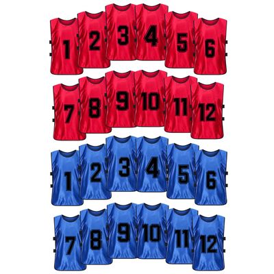 MTTYYD Scrimmage Training Vest Team Sports Pinnies Reversible Numbered Soccer Team Pennies Kids Youth Adult Jerseys (24 Pack) M-Red,Blue