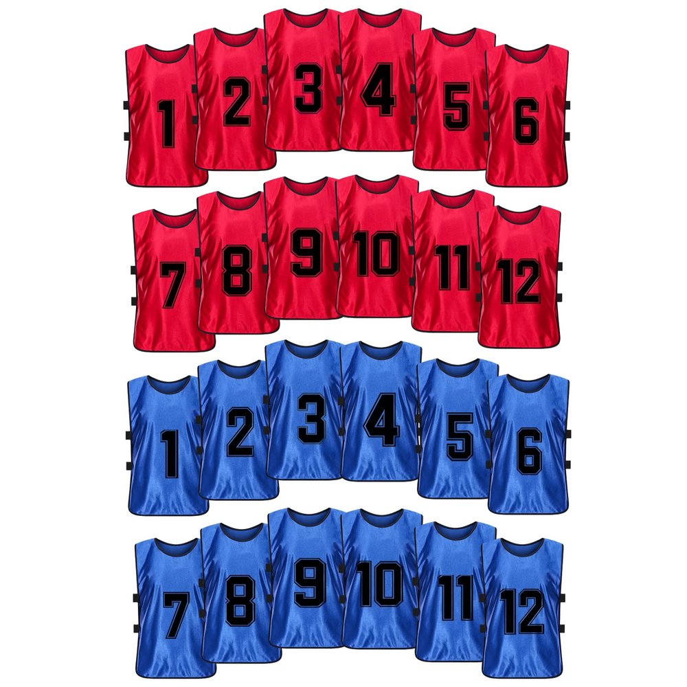 MTTYYD Scrimmage Training Vest Team Sports Pinnies Reversible Numbered Soccer Team Pennies Kids Youth Adult Jerseys (24 Pack) M-Red,Blue