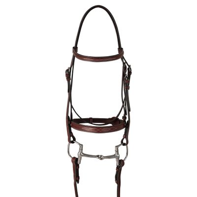 Huntley Equestrian Classic Fancy Stitched Hunter Bridle with Reins - Handcrafted Noseband Brow Band & Reins Durable Italian Leather - Full Brown