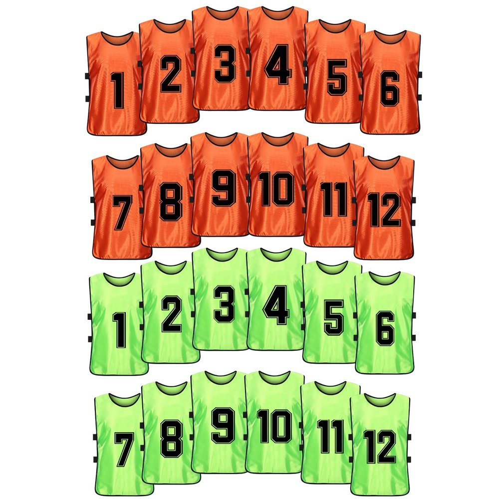 MTTYYD Scrimmage Training Vest Team Sports Pinnies Reversible Numbered Soccer Team Pennies Kids Youth Adult Jerseys (24 Pack) XL-Green,Orange