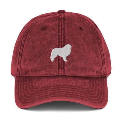 Great Pyrenees hat, Pyrenean Mountain Dog hat, Embroidered Unisex Vintage Cotton Twill Cap. Maroon