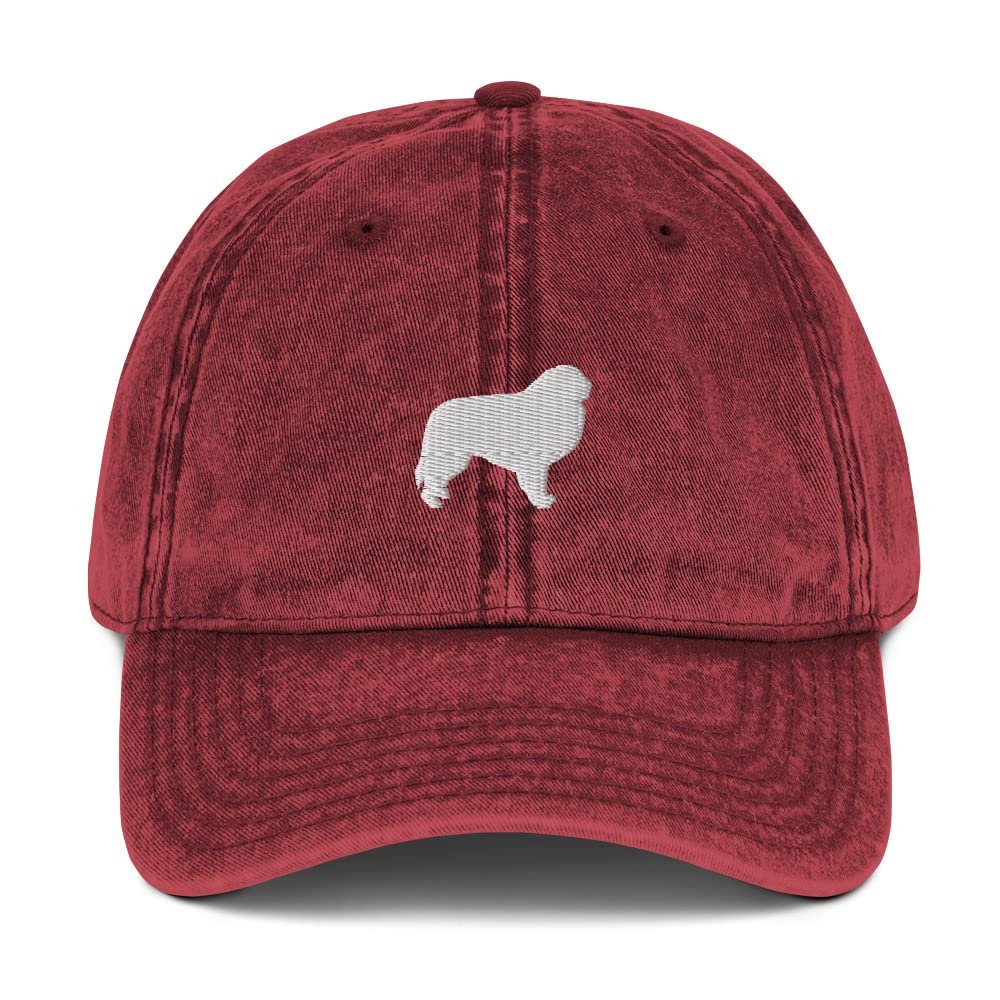 Great Pyrenees hat, Pyrenean Mountain Dog hat, Embroidered Unisex Vintage Cotton Twill Cap. Maroon