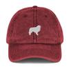 Great Pyrenees hat, Pyrenean Mountain Dog hat, Embroidered Unisex Vintage Cotton Twill Cap. Maroon view 1
