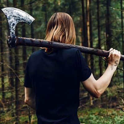FS Crafts AxeVS001 40" Battle Axe Two Hand Axe Viking Weapons Battle Hatchet War Axe Big Viking Axe Hand Forged Axe Large Berserker Axe Blade Axe Scandinavian Axe Norse Axe