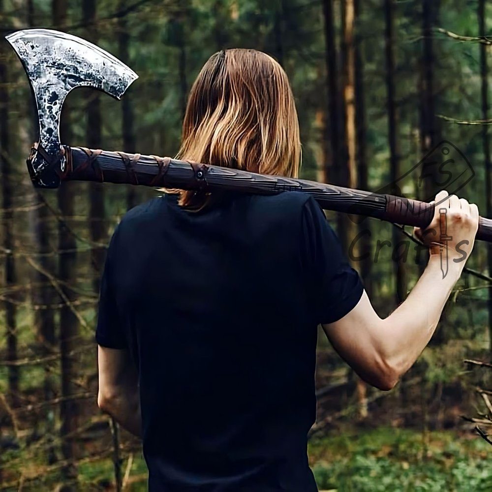 FS Crafts AxeVS001 40" Battle Axe Two Hand Axe Viking Weapons Battle Hatchet War Axe Big Viking Axe Hand Forged Axe Large Berserker Axe Blade Axe Scandinavian Axe Norse Axe