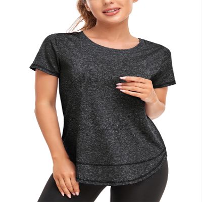 Abrooical Women's Yoga Tops Running Tee Workout Loose Fit Wicking Athletic Shirts for Women Side Split Black XXX-Large