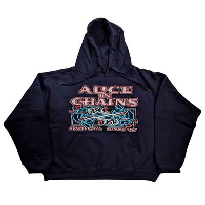 Alice In Chains Unisex Adult Totem Fish Pullover Hoodie (L) (Navy Blue)