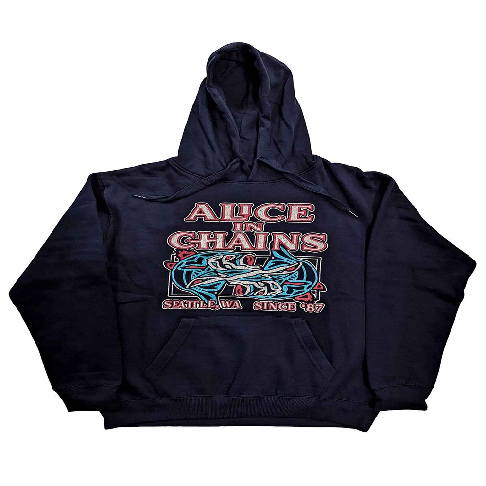 Alice In Chains Unisex Adult Totem Fish Pullover Hoodie (L) (Navy Blue)