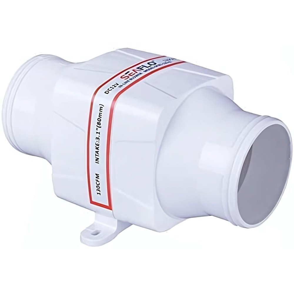 SEAFLO 3" in-Line Marine Bilge Air Blower 24V 130 CFM Quiet Boat White