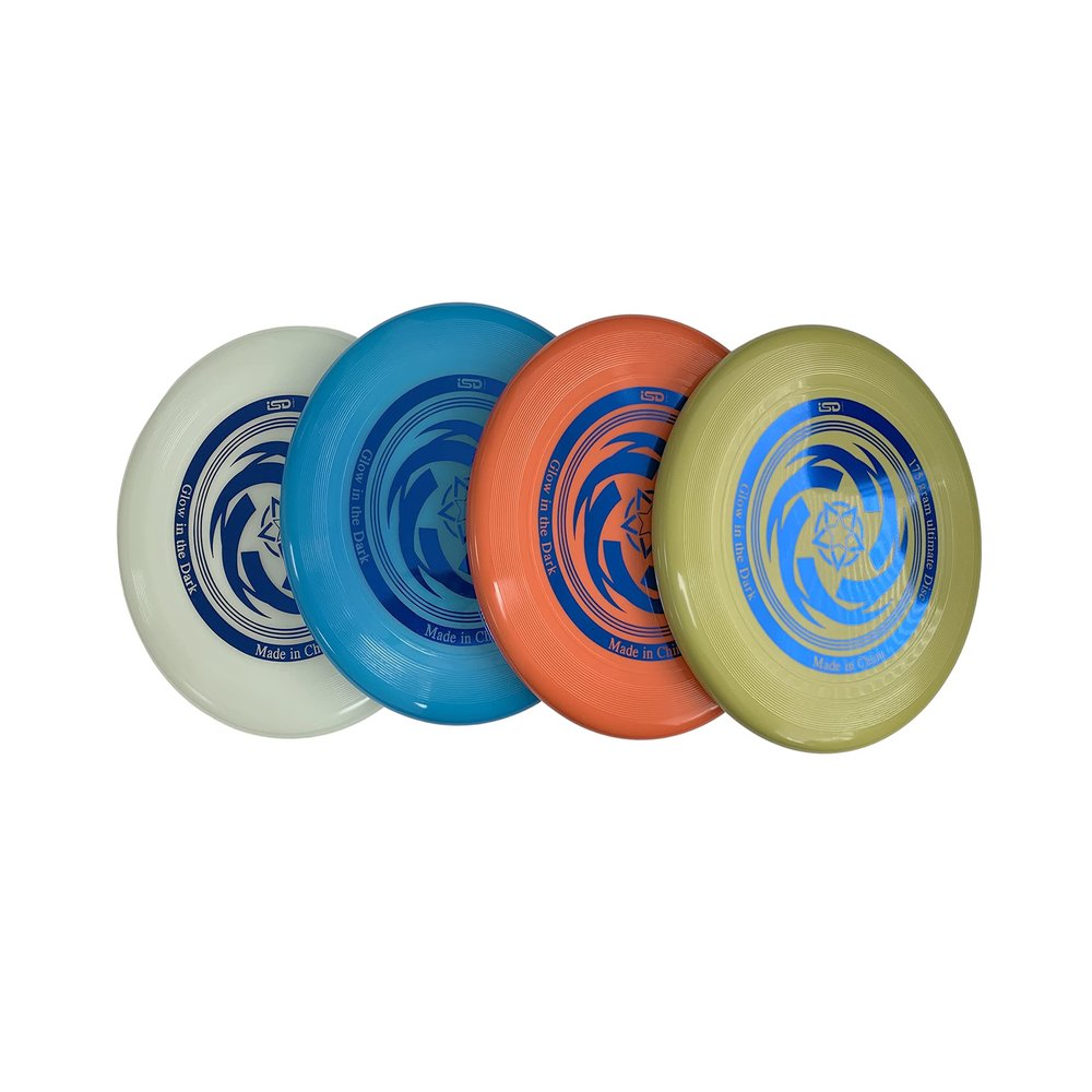 ISD Toys Glow in The Dark Ultimate with Soft Grip Frisbee Disc 175 Grams,10.5 inches Sport Disc, Great for Backyard, Park, Beach, Camping, pet and More (4PCS)