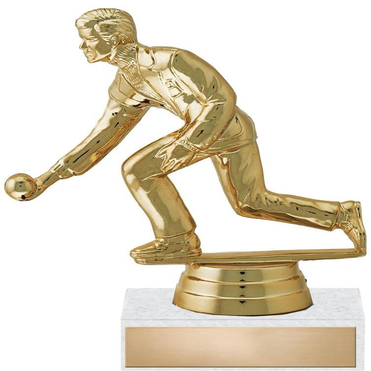 Crown Awards 5.25" Lawn Bowling Male Trophy On White Marble Base, Lawn Bowling Male Award with Custom Engraving 50 Pack Prime
