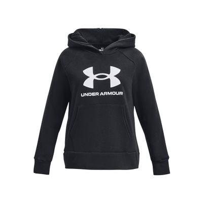 Under Armour Girls' Rival Fleece Big Logo Hoodie, (001) Black / / White, Small Plus