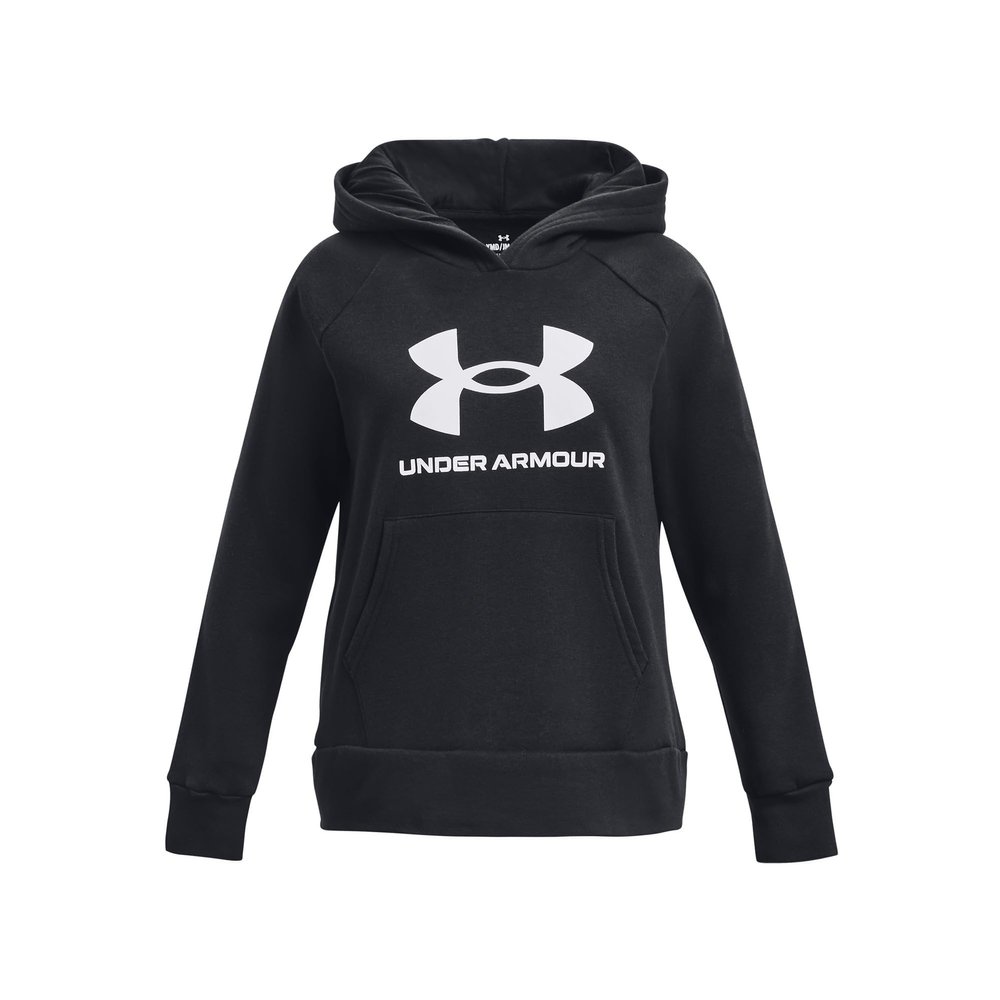 Under Armour Girls' Rival Fleece Big Logo Hoodie, (001) Black / / White, Small Plus