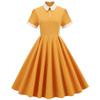 1950s Dresses for Women 50s Style Audrey Hepburn Vintage 1940s Rockabilly Retro Short Sleeve Summer A Line Swing Midi Skater Dress Cocktail Party Evening Prom Gown Ginger Yellow XL view 1