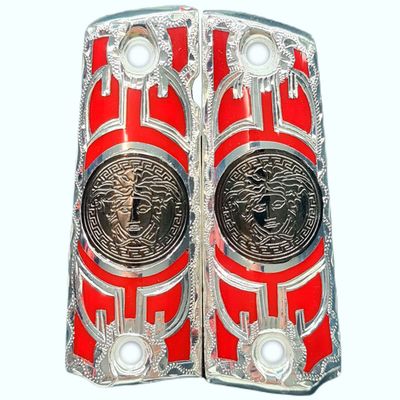 Grips for Colt 1911 Gun Versase Model with .925 Silver Plated and Red Resin Includes Screws