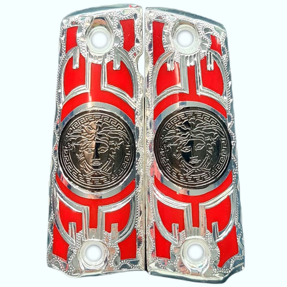 Grips for Colt 1911 Gun Versase Model with .925 Silver Plated and Red Resin Includes Screws