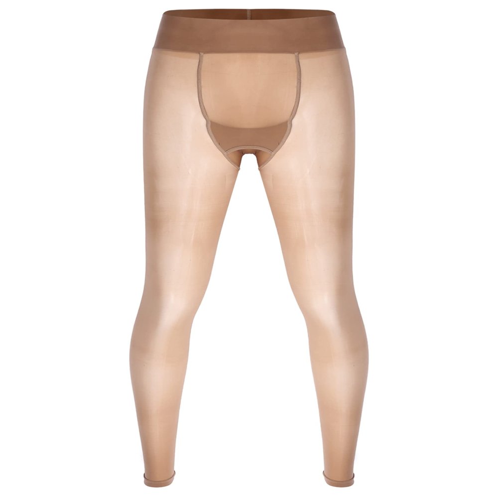 Agoky Men's Mesh Sheer Legging Compression Pants Ice Silk Underwear Tight Seamless Hosiery Trousers Coffee One Size