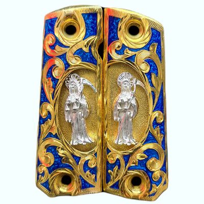 Grips for Colt 1911 Houly Death Model with 24K Gold Plated and Blue Resin Includes Screws